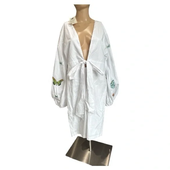 NWT Fanm Mon Larson Butterfly Embroidered Long Sleeve V Neckline Dress Size XL - Picture 2 of 14